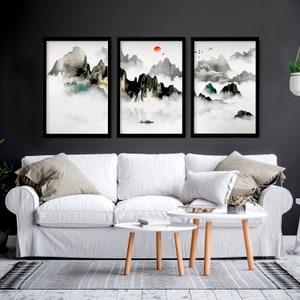 Decorazione da parete per la casa, Decorazione da parete per la casa, Decorazione da ufficio, Regalo per lei, Set di 3 stampe artistiche da parete con giardino zen, Arte giapponese, Regalo per la nuova casa