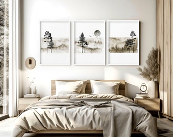 Above Bed Art, Set of 3 Calming Watercolour Art, Zen Wall Art, Office Decor, Minimalist Gallery wall, Home Decore, Wall hangings