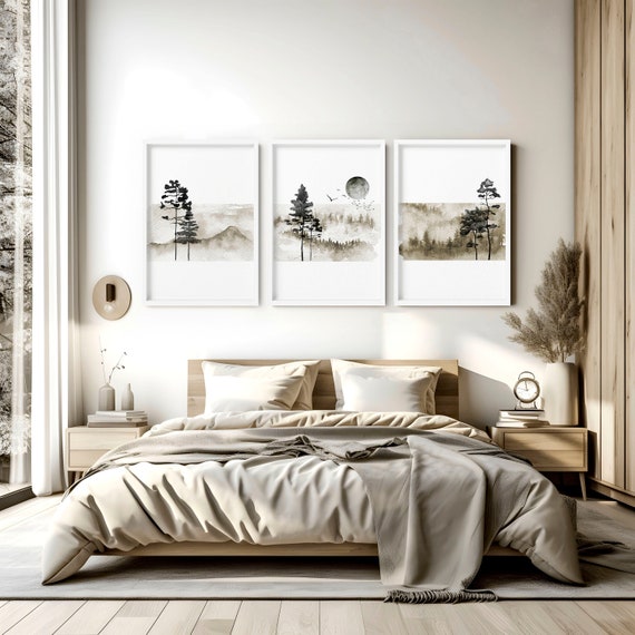 Above Bed Art Set of 3 Calming Watercolour Art Zen Wall Art Office Decor Minimalist Gallery Wall Home Decore Wall Hangings Etsy