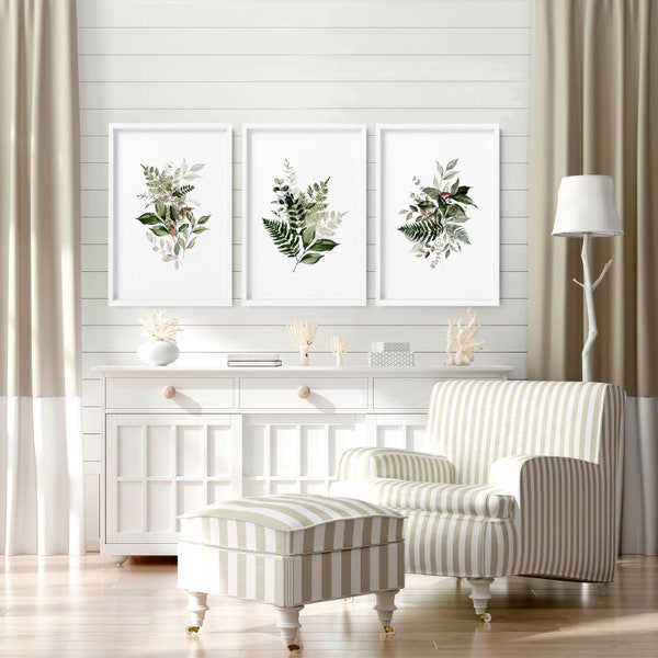 Wohnkultur Wandkunst, Boho Botanischer 3er-Set Drucke, Wohnzimmer Wanddekoration, Wandbehänge Home Office Dekor, Über der Bettwandkunst