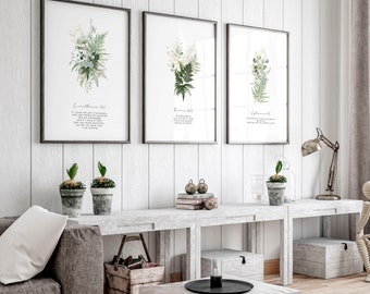 Sage green Botanical Christianity wall art decor, Modern Christian Bible Verse wall art Prints, Set of 3 Bible Sketches Framed art prints