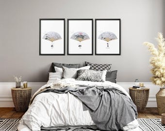 Japanese Wall Art Decor, Cherry Blossom Japandi Framed 3 Piece