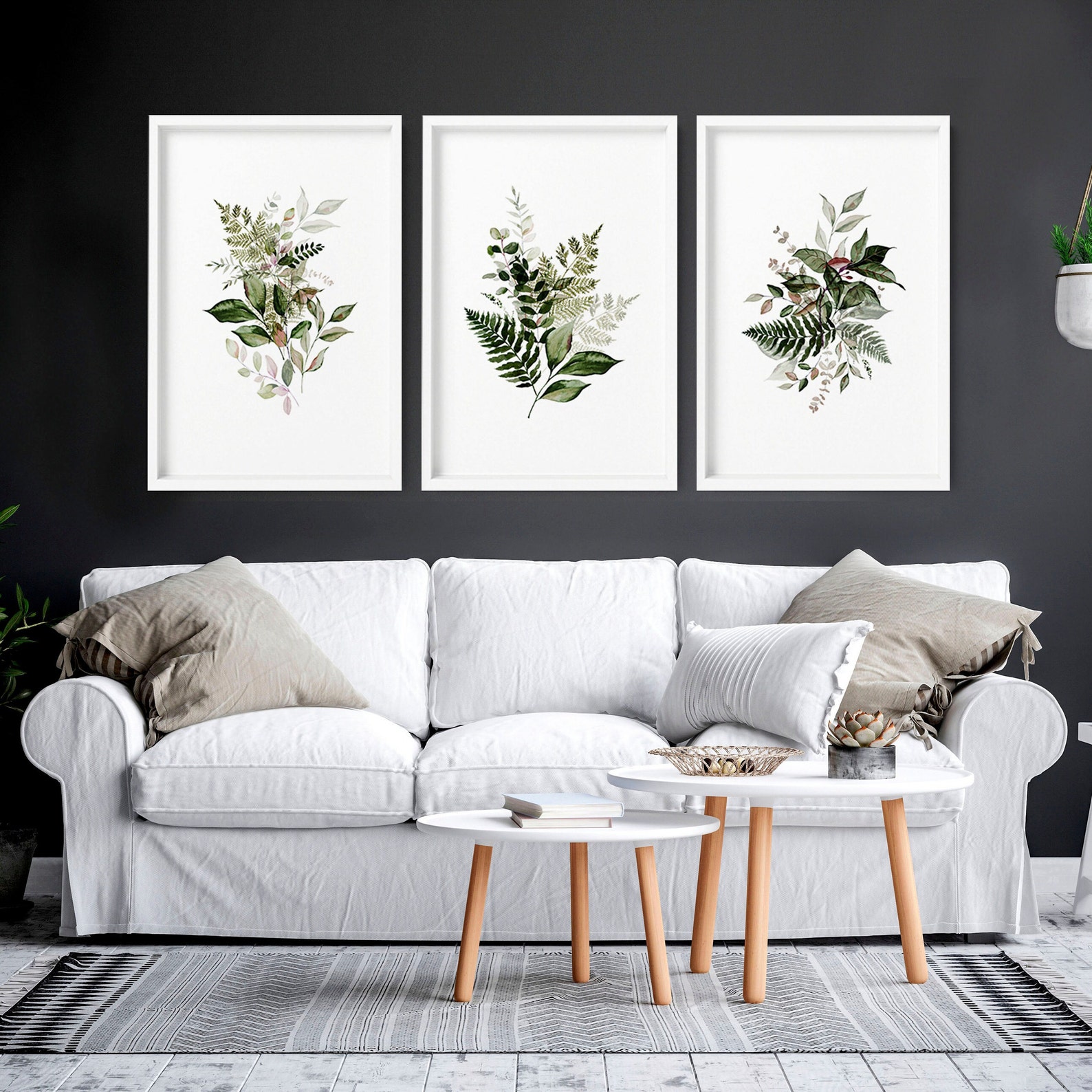 Home Decor Wall Art, Boho Botanical Set of 3 Prints, Living Room Wall ...