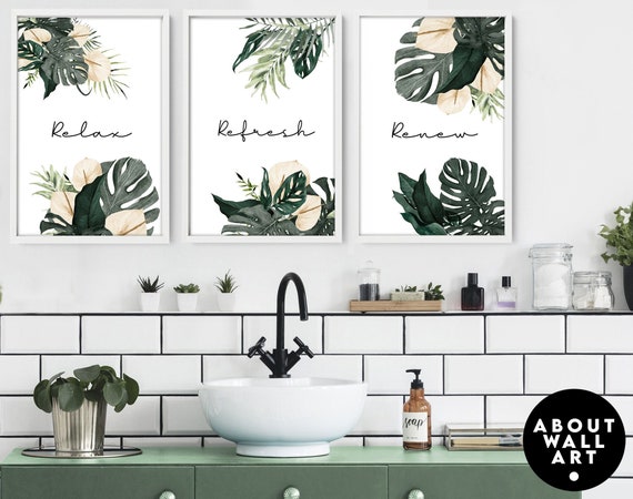 Home Decor Bathroom art prints set of 3, Botanical, Tropical Spa Bathroom Decor, relax sign bathroom, Mothers Birthday gift from daughter,