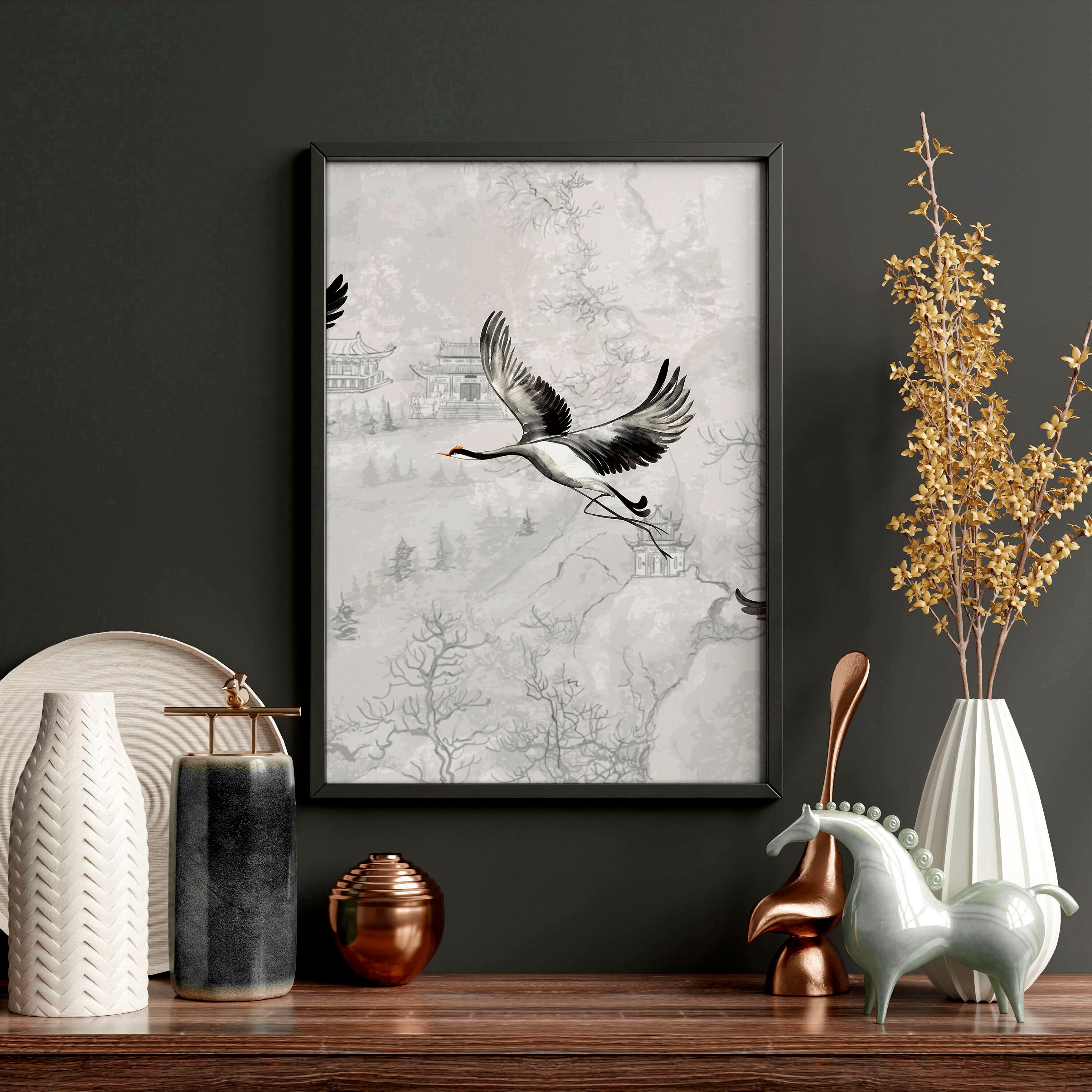 Japanese Inspired Home Office Decor Set of 3 Framed Wall Art