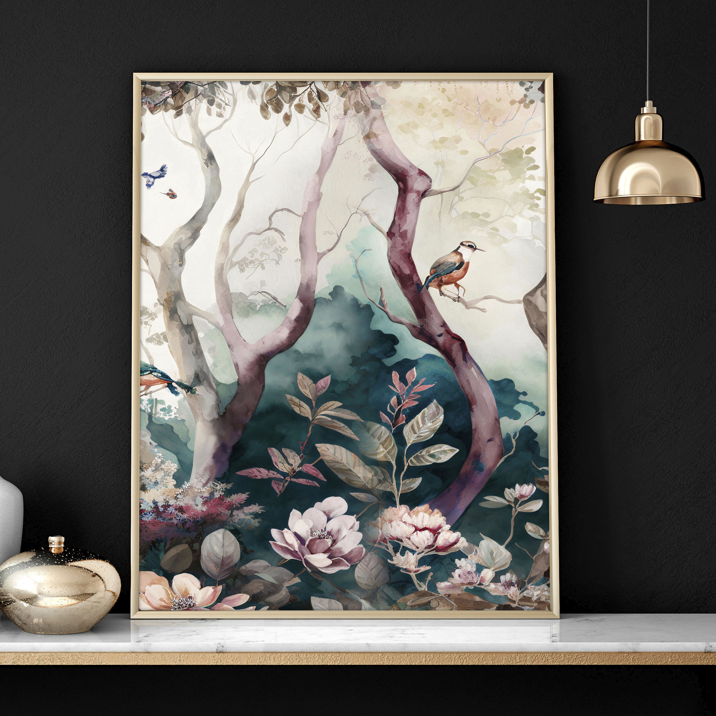 Chinoiserie Framed Wall Art 3 Piece Set, Extra Large Vintage Asian