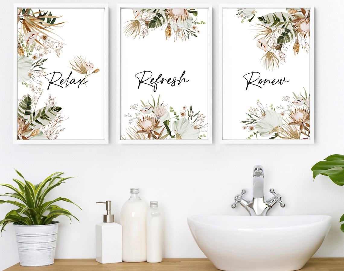 Home Decor Bathroom Art Prints Set of 3 Botanical Tropical - Etsy UK