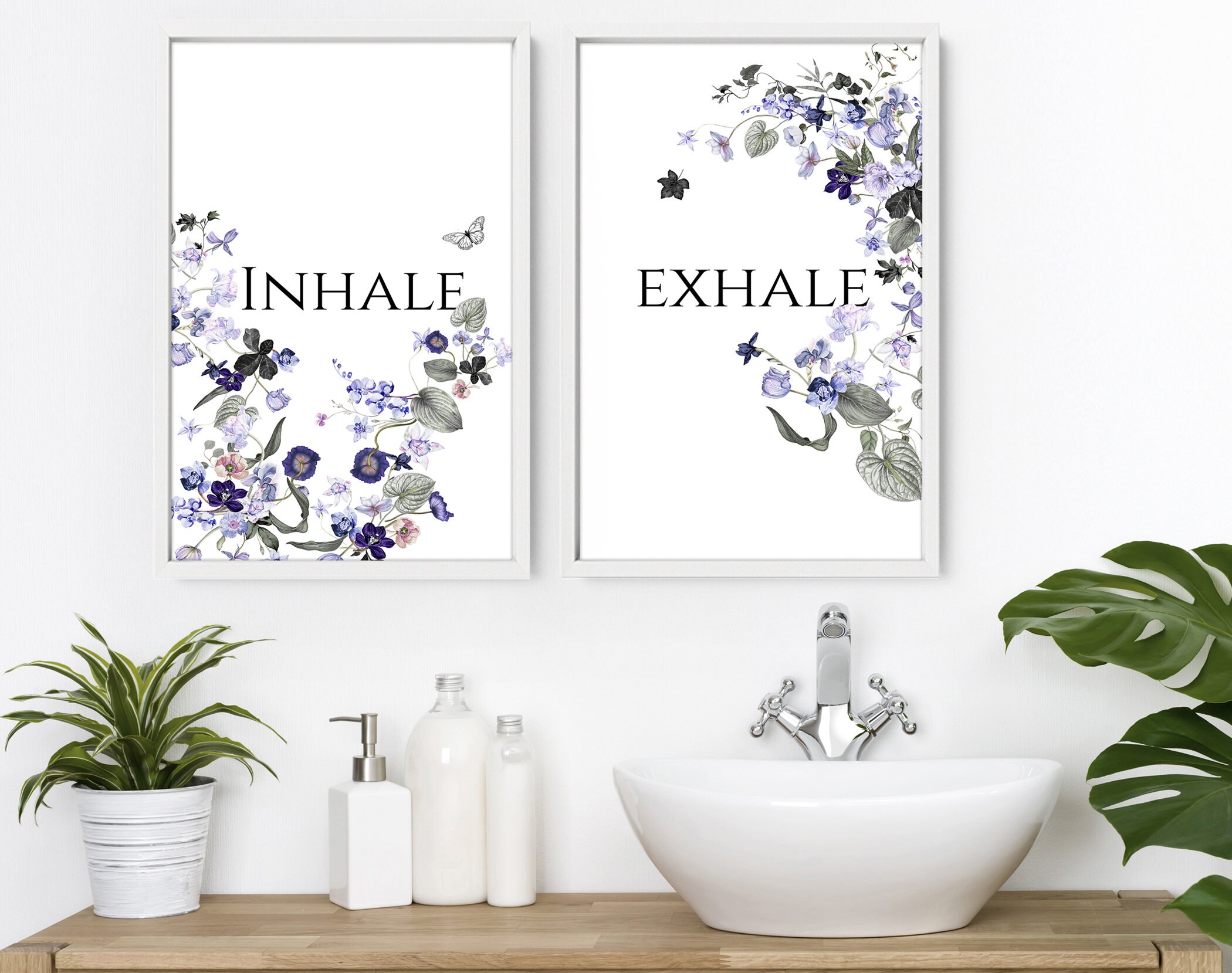 Home Decor Bathroom art prints set of 2 Botanical Tropical | Etsy