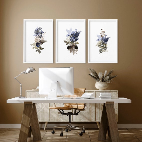 Home Office Decor for Women Framed 3 Piece Wall Art Print Set