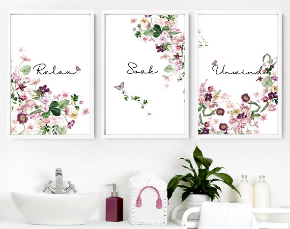 Tropical Bathroom, Aesthetic Spa Decoration, Quotes Prints, Botanical Prints Wall Art Set of 3, Guest Room Wall Decor, New Home Gift for mom