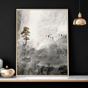 Zen wall art framed 3 piece set, Abstract Japanese Landscape mural calming wall decor living room, Extra large Triptych Japandi Mens art