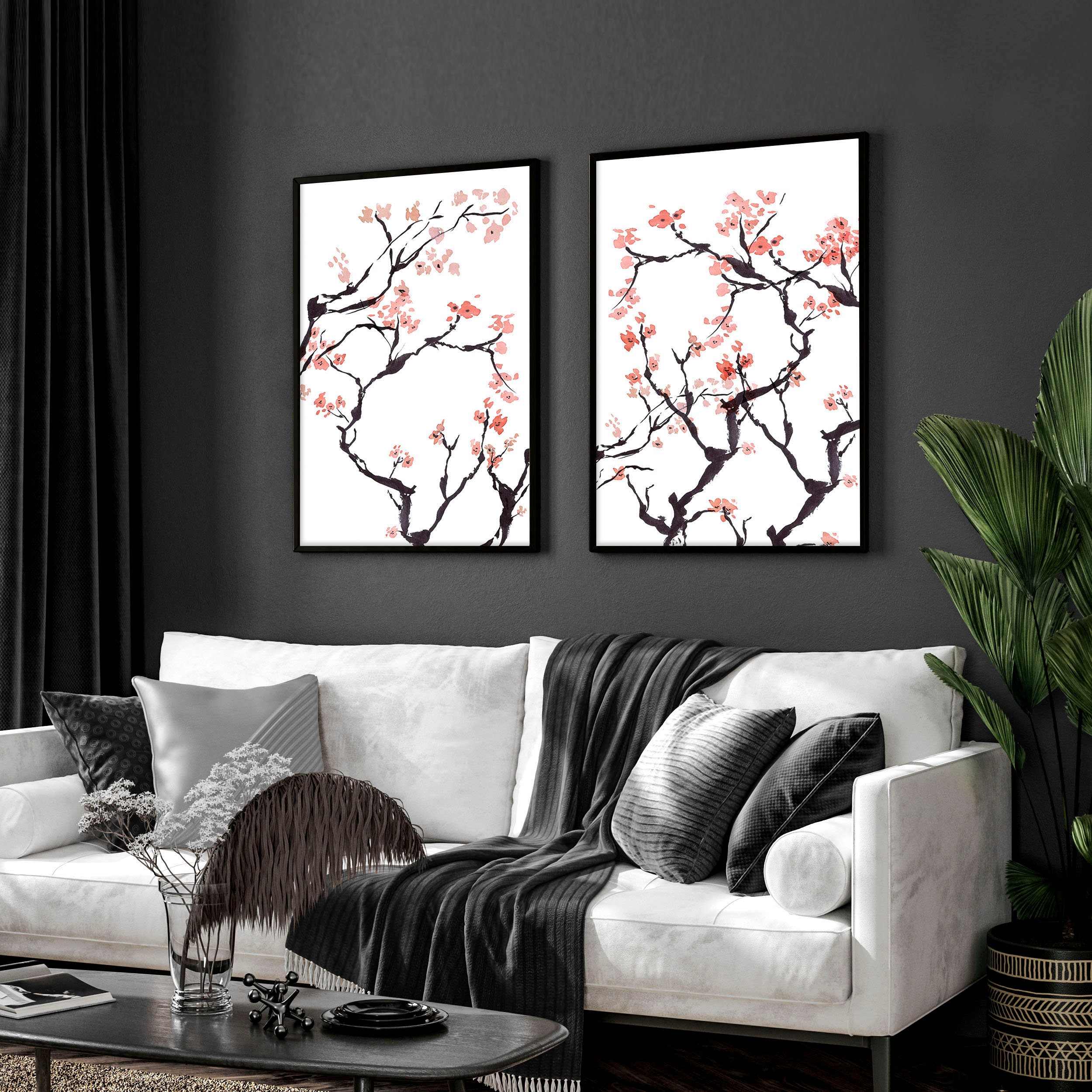 Home Decor Wall Hanging, Japandi Cherry Blossom Home Decor Wall