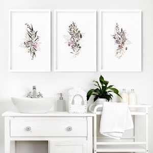 Bathroom decor wall art prints with frames, Boho Botanical 3 piece wall art prints, Spa Decor framed wall art, relaxation gift women