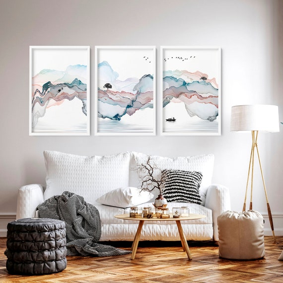 Zen Wall Art Framed 3 Piece Set, Extra Large Triptych Japanese