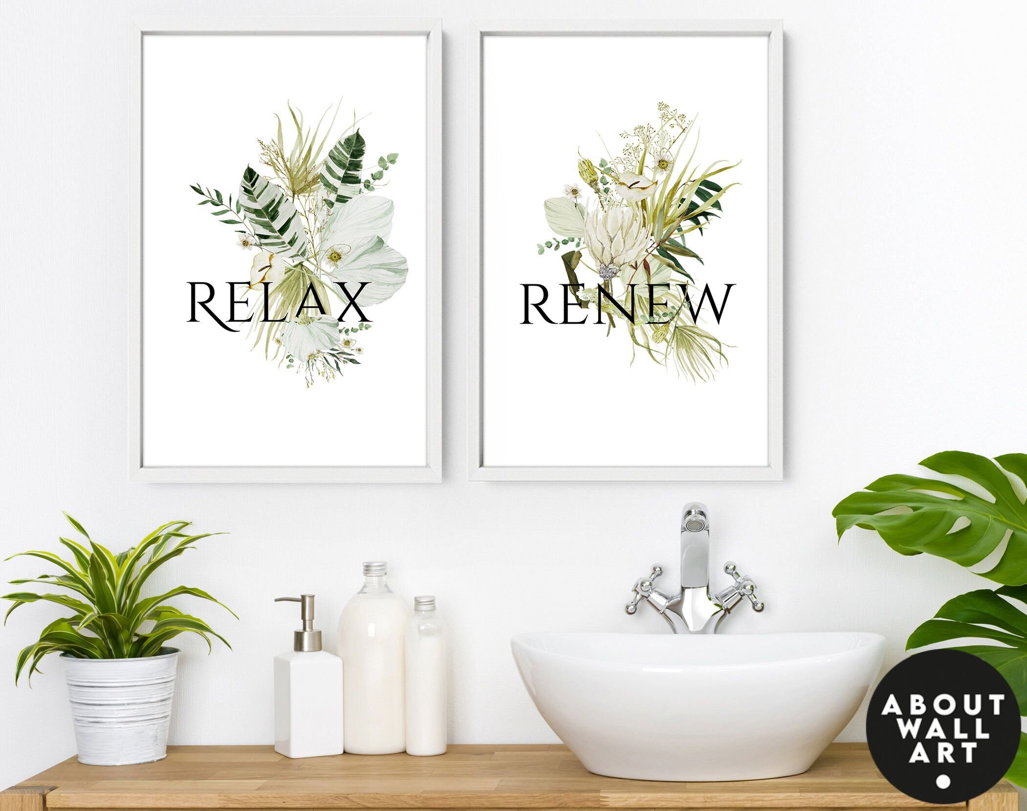 Spa Bathroom Art Botanical Bathroom Plant Print Set of 3 | Etsy