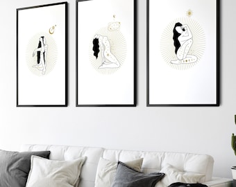 Juego de 3 impresiones artísticas de pared enmarcadas con posturas de yoga para una decoración de estudio de meditación relajante, impresiones artísticas de pared de galería de pósteres zen para regalo de amante del yoga