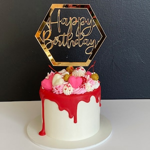 Happy Birthday (Hexagon) Acrylic Cake Topper | Cake Decoration | Birthday Cake | Sweet 16 | Quiñceanera