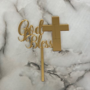 God Bless with Cross Attached | Cake Topper | Baptism Topper | Cake Decoration