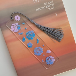 Bloom Again lotus flower acrylic bookmark with tassel, D-DAY Agust D, Suga, BTS Yoongi inspired, ARMY, book lover, reading, gift idea, holo