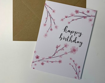 Happy Birthday cherry blossom birthday greeting card