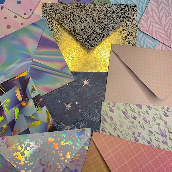 Mystery 5x7 handmade envelopes - multipack - all colours, floral patterns, metallic and holo designs available