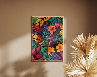 Vibrant Maximalist Floral Art Print, Colorful Botanical Wall Decor