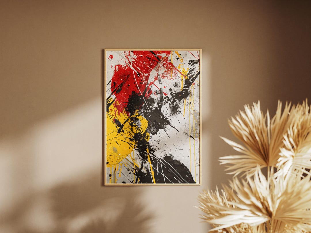 Abstract Expressionist Poster, Red Yellow Black Wall Art, Modern ...