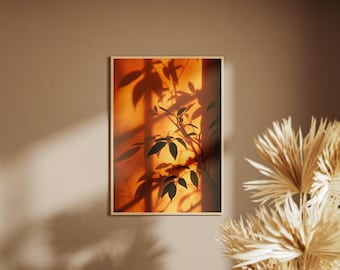 Sunset Window Shadow Botanical Art Print, Minimalist Nature Wall Decor