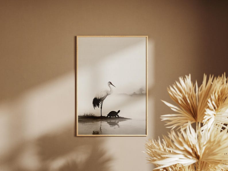 Crane Turtle Japanese Art Print, Zen Minimalist Wall Art, Longevity ...