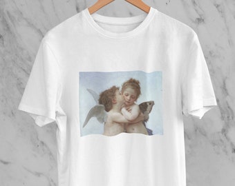 The First Kiss Graphic T-Shirt, Tee, Vintage, Unisex, Aesthetic Trendy Retro 2022, Art, Gift, Oversized Tee, Ethereal, Angel, Renaissance