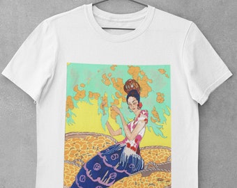 Art-Deco Graphic T-Shirt. 'Lady with Lemons' in White, Grey and Black. Vintage, Unisex, 1920's Tee, Aesthetic Trendy Retro 2022