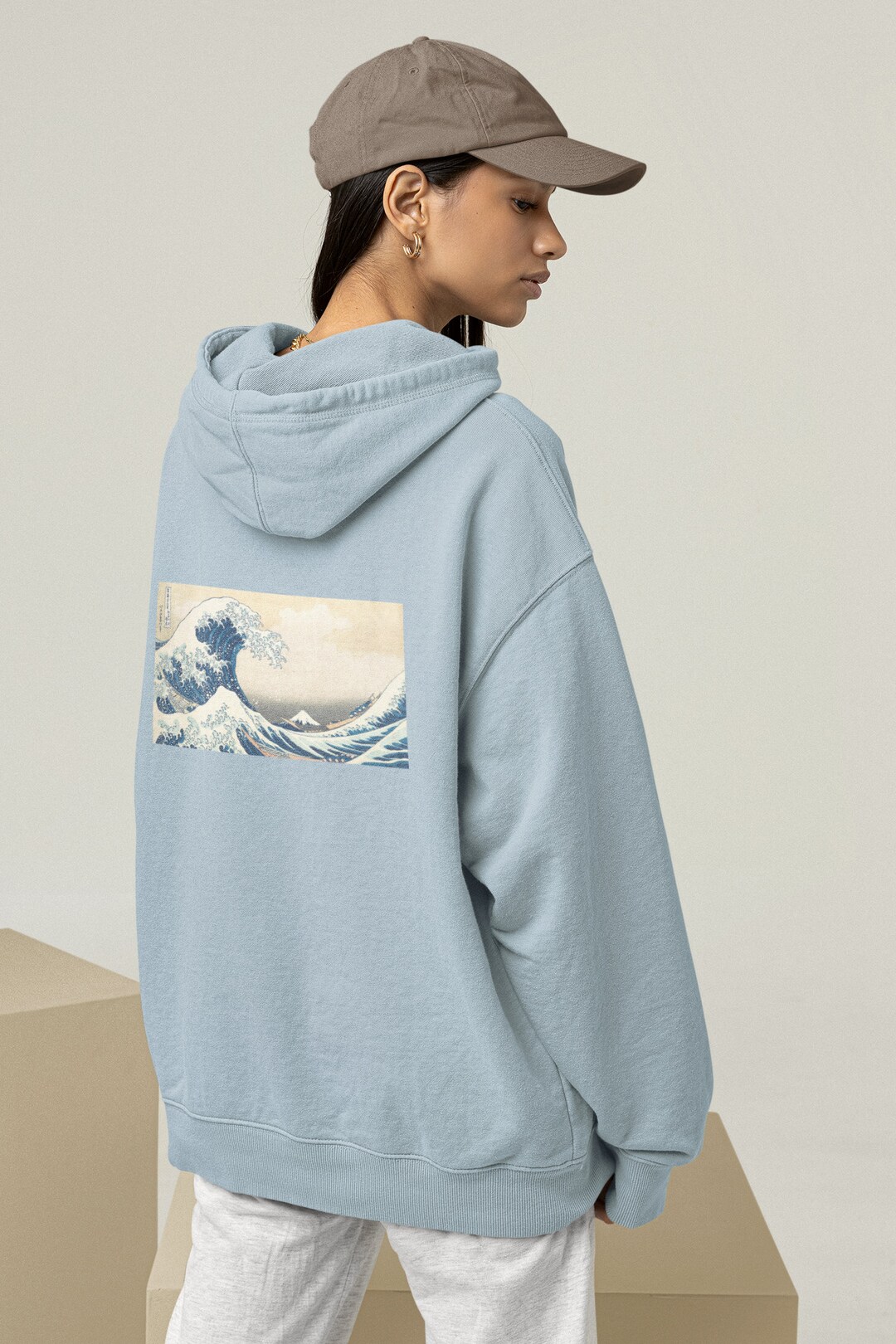 Hokusai 'the Great Wave' Hoodie Back Design Vintage Etsy