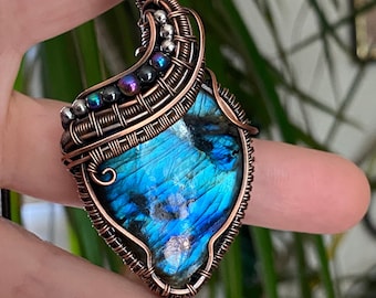 Blue Babylon Dream - Labradorite, Rainbow Hematite, beautiful flash, victorian, renaissance, medieval, copper, pendant, necklace