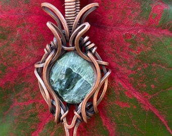 Amulet Seraphinite - Unique, deep sparkly grey, unisex, vintage, medieval, renaissance, copper, Victorian, pendant, necklace