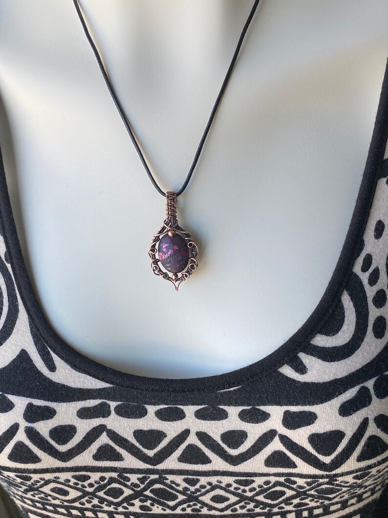 purple renaissance copper Victorian healing pink mystical vintage Medieval Charm with Sugilite unique rare handmade pendant necklace
