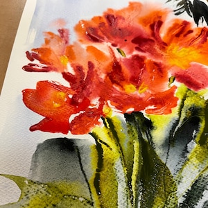 Rote Tulpen original Aquarell Malerei 8.3 ”x 11.7”, rote Tulpen Handmalerei, Tulpen Blumen, Frühlingsblumen