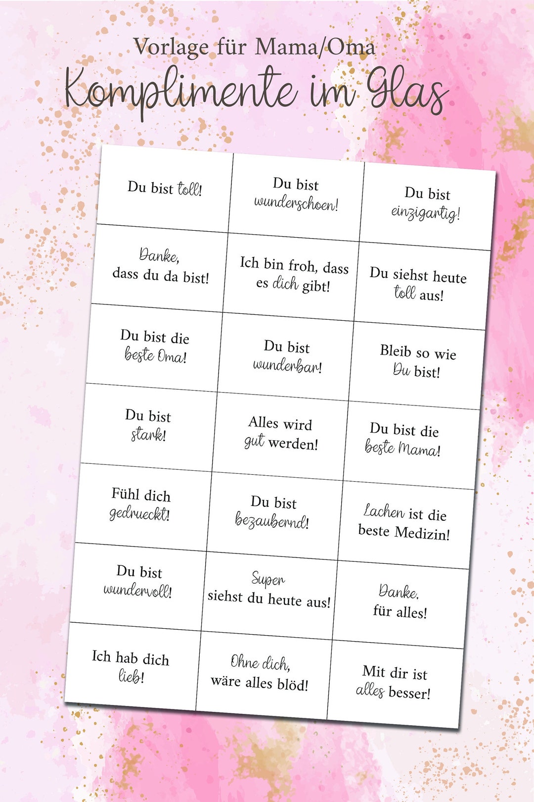 Template Compliments in a Glass for Mom/grandma Etsy