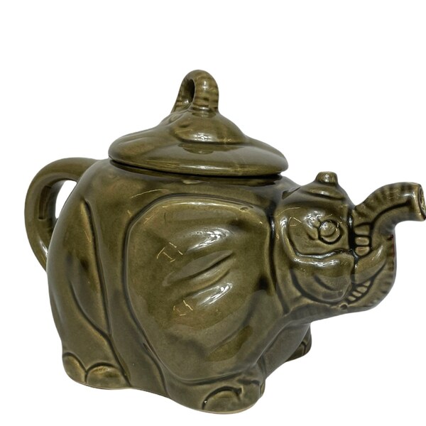 Vintage Pottery Green glazed Elephant Tea Pot /Collector/Gift