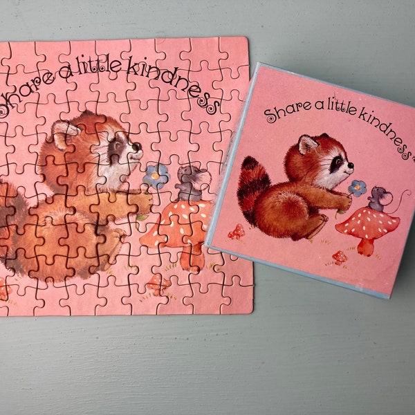 Vintage Critter Sitters Raccoon Mushroom Mouse Jigsaw Puzzle