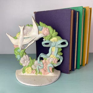 Vintage Floral Bird Wreath Cast Iron Door Stop