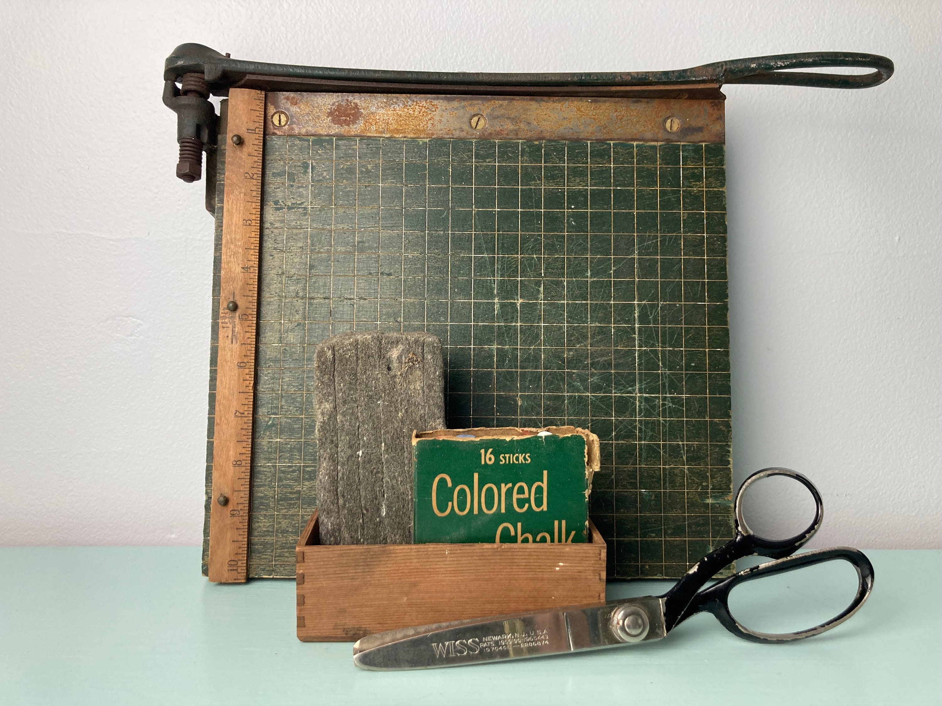 Antique Vintage Challenge Industrial Guillotine Paper Cutter with Cart Stand