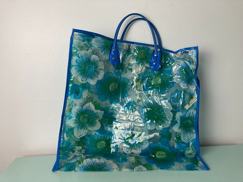 Vintage Mod Vinyl Floral Tote Shopping Bag image 1