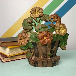 Vintage Chippy Floral Cast Iron Door Stop