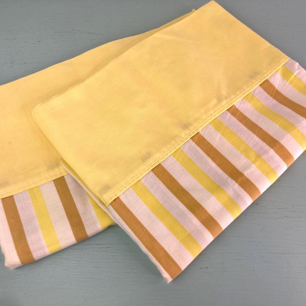 Vintage Standard Yellow Striped Pillowcase Pair