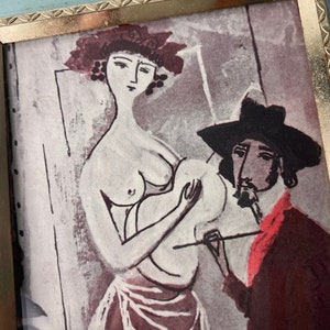 Vintage Framed Artist Painting Woman Musician