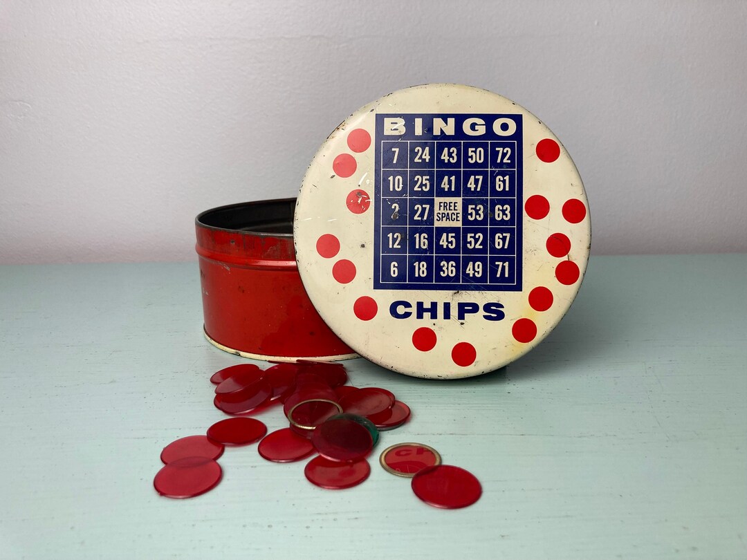 Vintage Bingo Chips Tin Container Etsy
