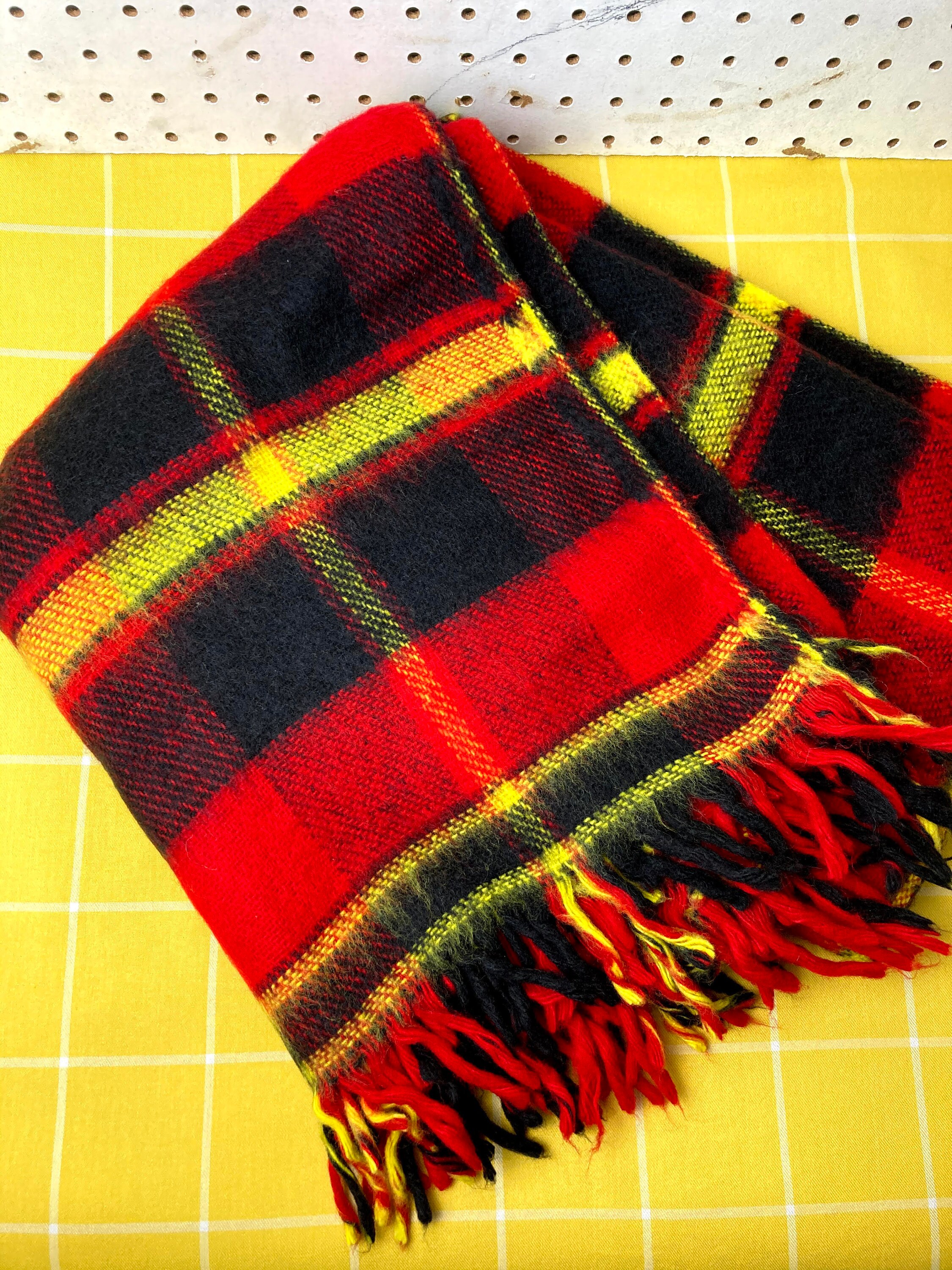 Vintage Plaid Red Yellow Black Throw Blanket Etsy