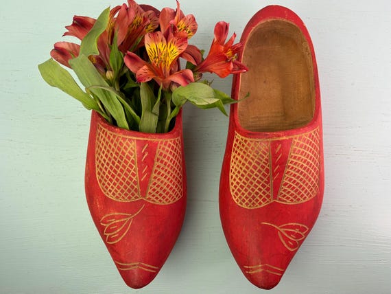 Vintage Hand Painted Wooden Dutch Clogs