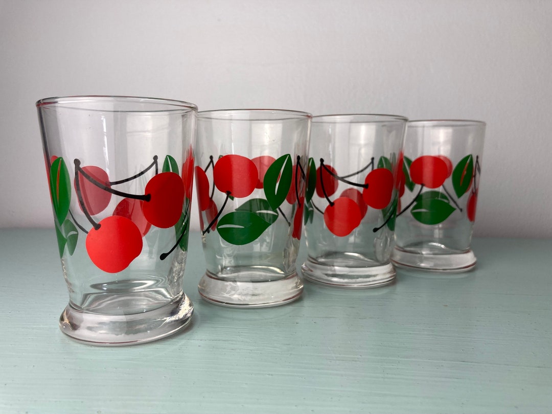 Vintage Cherry Juice Glasses Set of Four Etsy