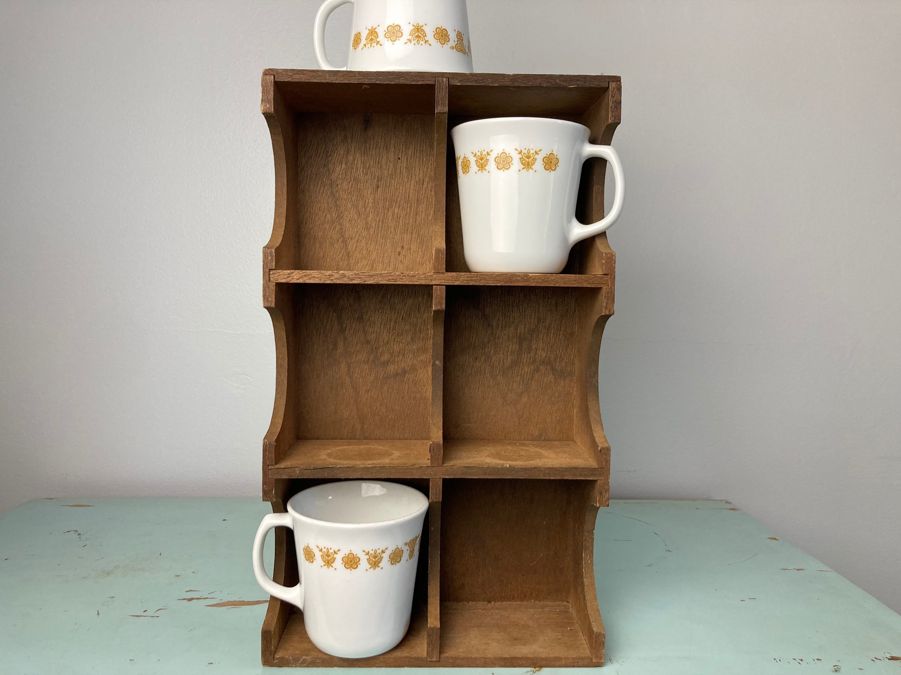 Vintage Wooden Mug Display Shelf 